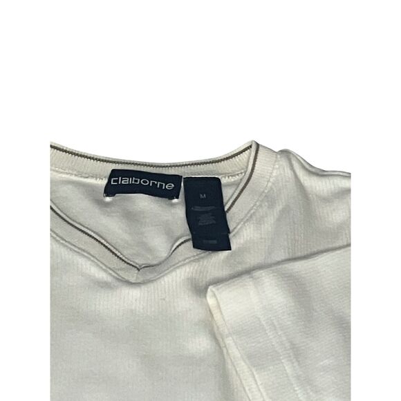 Claiborne Men's V-Neck T-Shirt Size M Cream White Short Sleeve - Picture 6 of 6